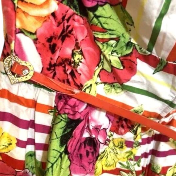 B. Darlin Strapless Dress Y2K Floral Stripe w/ Heart Belt Lined M NWOT - Picture 7 of 11